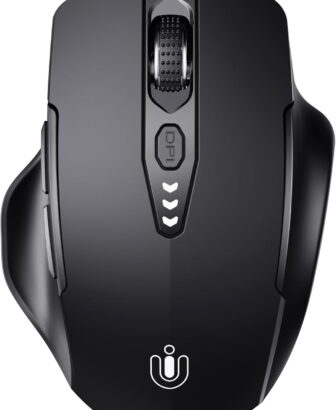 Uineer Wireless Bluetooth Mouse,[Upgraded] Rechargeable (BT 5.0/4.0+2.4G Hz),Computer Mouse with Visible Battery Level, 4 Adjustable DPI, Portable PC Mouse for MacBook Chromebook,Black