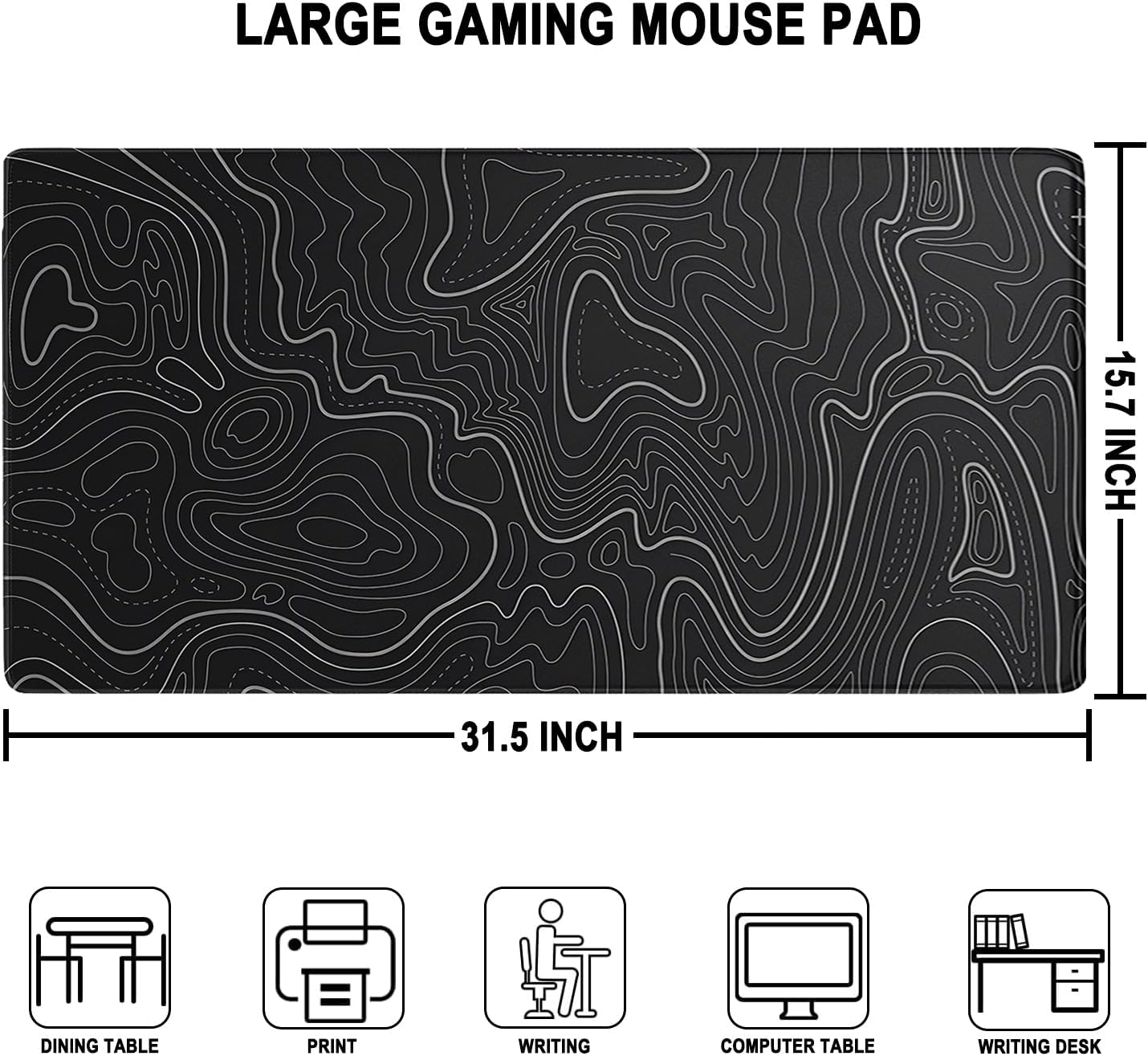 Large Gaming Mouse Pad, Waterproof Extra Large Mousepad with Stitched Edges, 31.5" x 15.7" Non-Slip Rubber Base Office Big Long Keyboard Pad for Office Gamer Home XXL, Black - Image 4