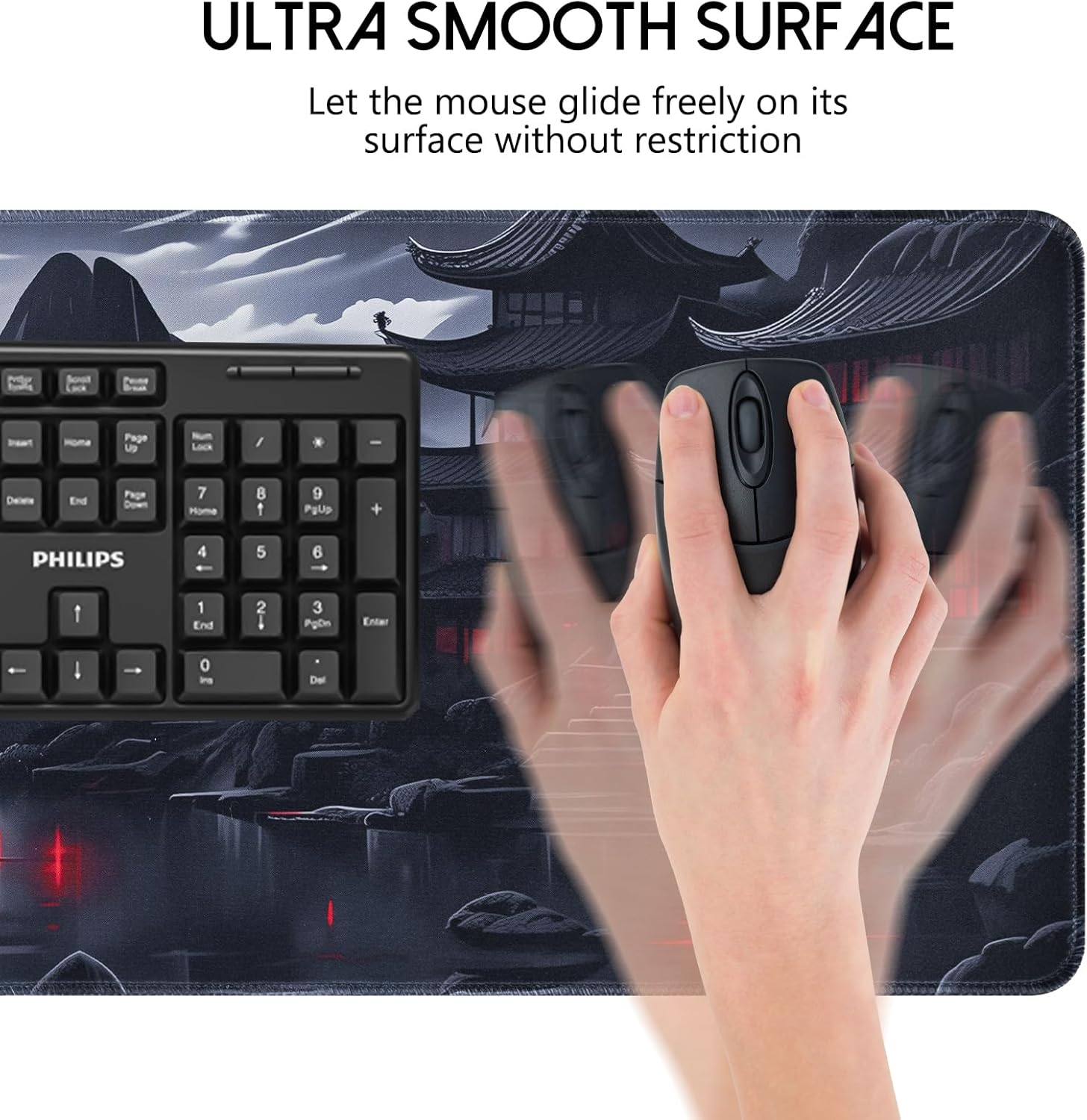 FreeNook Large Gaming Mouse Pad, Anime Black Mousepad with Stitched Edges, Expanded Cool Desk Mat, Japanese Red Moon XL Keyboard Mat Suitable for Home Office,31.5 X 11.8 Inch - Image 6