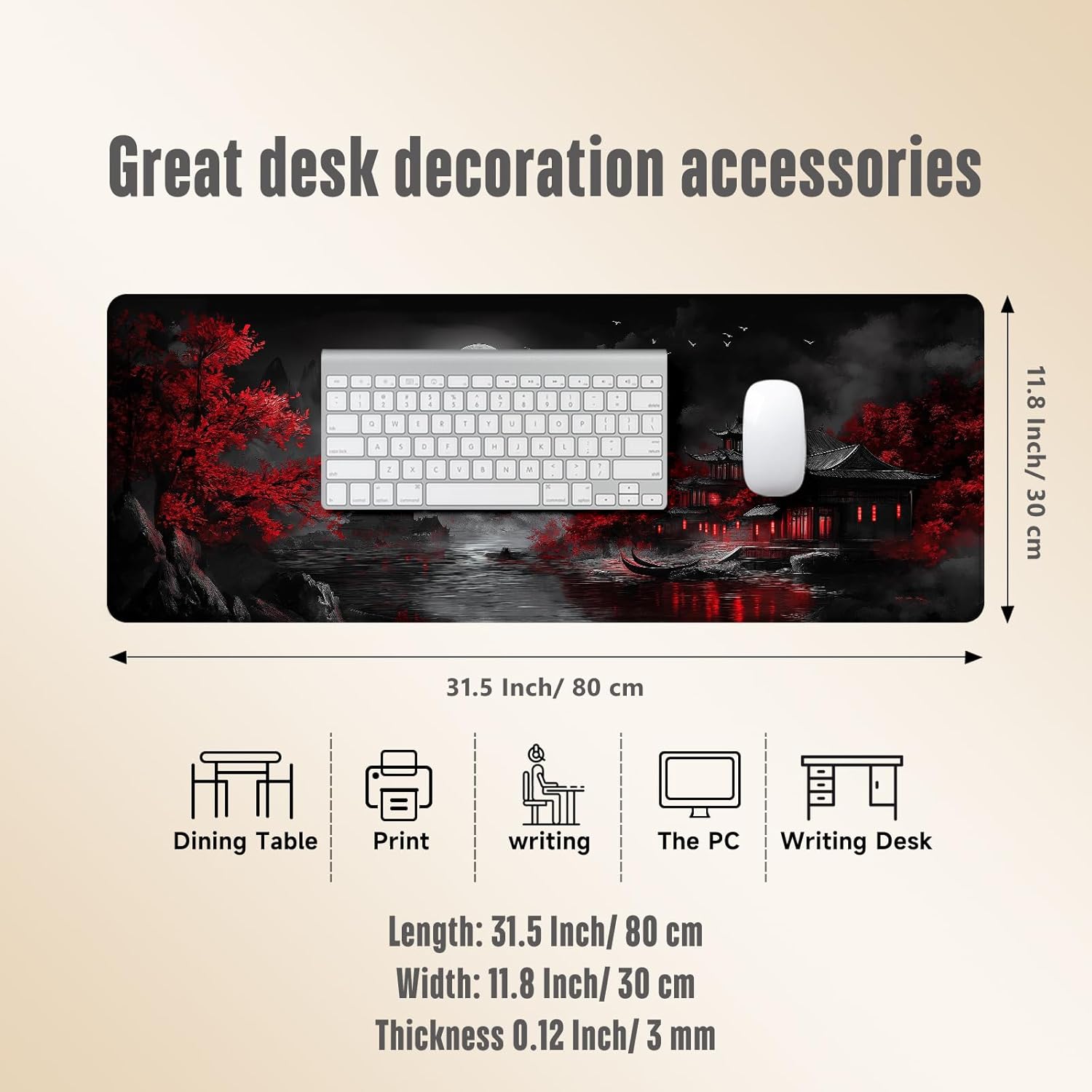 Extended Gaming Mouse Pad, Large Mouse Mat 3 mm Nature Rubber Base Mousepad with Stitched Edges, Non-Slip Desk Mat for Office Home Great Gift 31.5x11.8 Inch (Dark Canyon 5) - Image 4