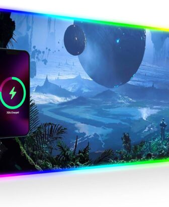 Wireless Charging RGB Gaming Mouse Pad, LED Mouse Mat 800x300x4MM, 10 Light Modes Large Mousepad Non-Slip Rubber Base RGB Desk Mat for Gaming, MacBook, PC, Laptop, Desk (Planetary)