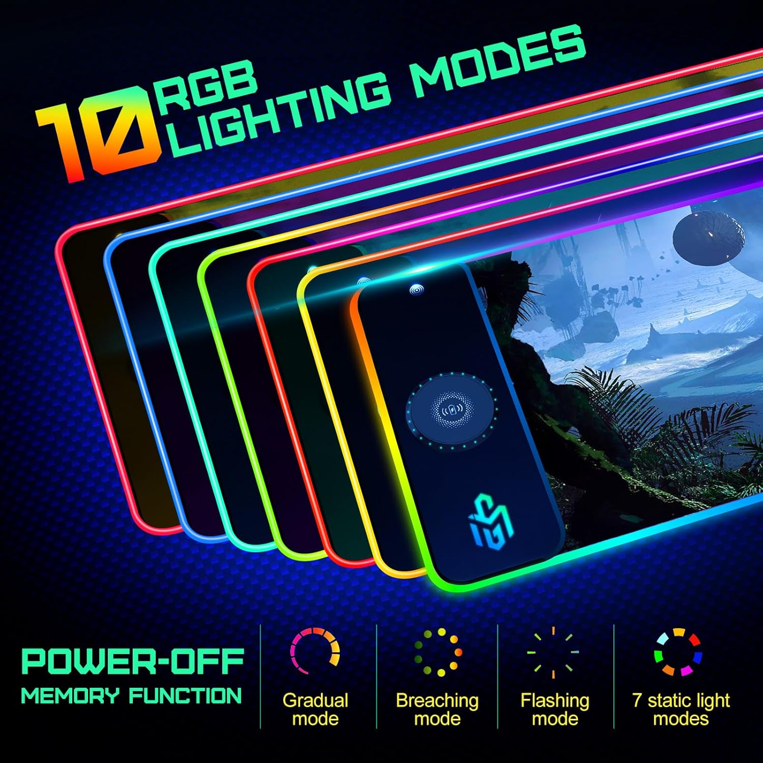 Wireless Charging RGB Gaming Mouse Pad, LED Mouse Mat 800x300x4MM, 10 Light Modes Large Mousepad Non-Slip Rubber Base RGB Desk Mat for Gaming, MacBook, PC, Laptop, Desk (Planetary) - Image 3