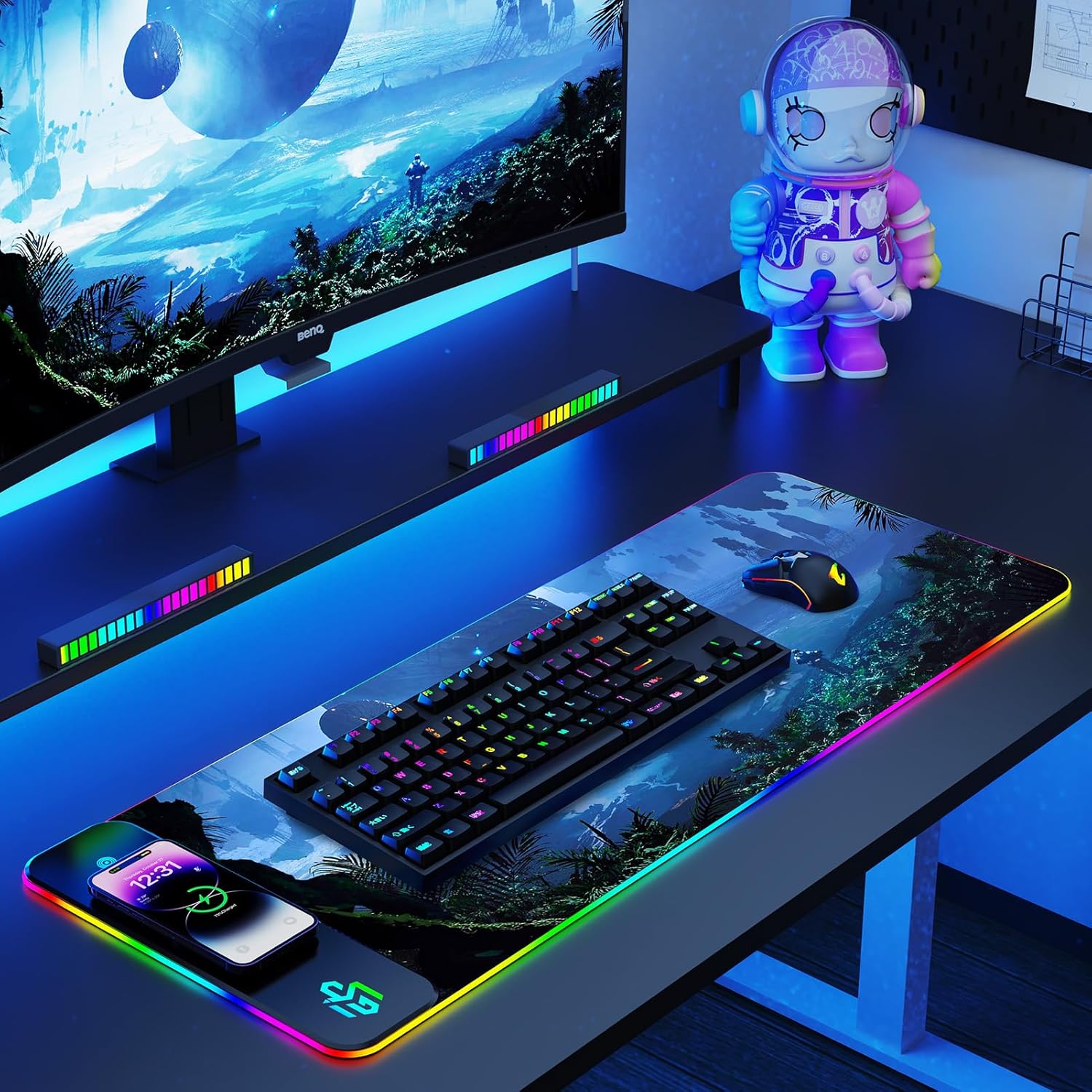 Wireless Charging RGB Gaming Mouse Pad, LED Mouse Mat 800x300x4MM, 10 Light Modes Large Mousepad Non-Slip Rubber Base RGB Desk Mat for Gaming, MacBook, PC, Laptop, Desk (Planetary) - Image 7