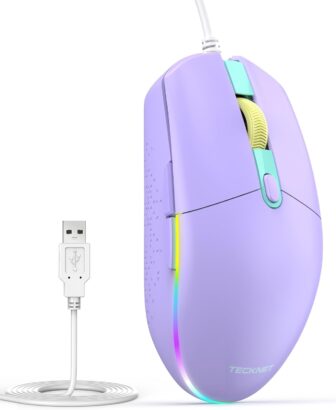 TECKNET Wired Mouse - USB Corded Mouse with RGB Backlit Full Size Optical Silent Mouse with Side Buttons,LED Plug and Play Wired Connection Office Mice for Desktop,PC,Laptop