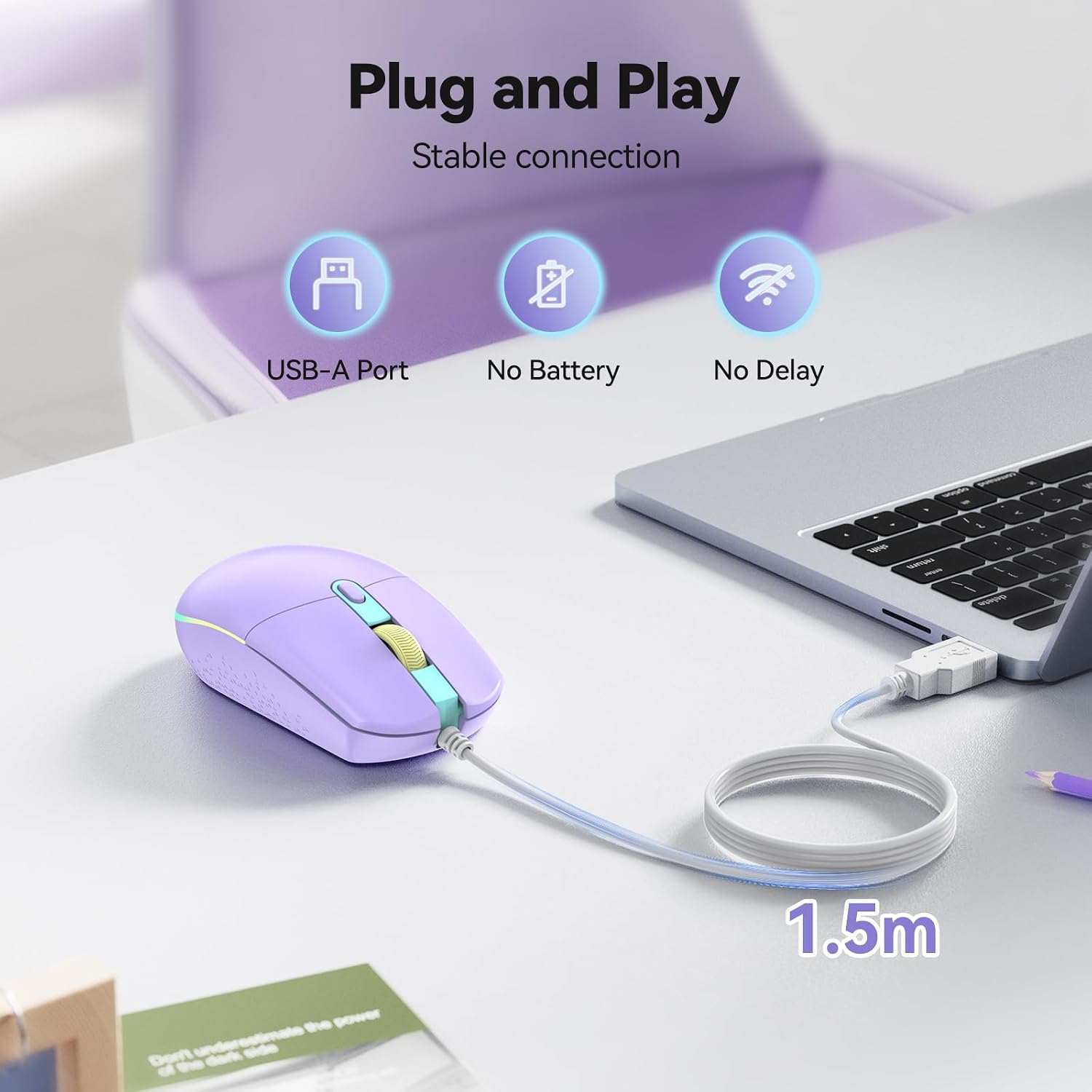 TECKNET Wired Mouse - USB Corded Mouse with RGB Backlit Full Size Optical Silent Mouse with Side Buttons,LED Plug and Play Wired Connection Office Mice for Desktop,PC,Laptop - Image 2