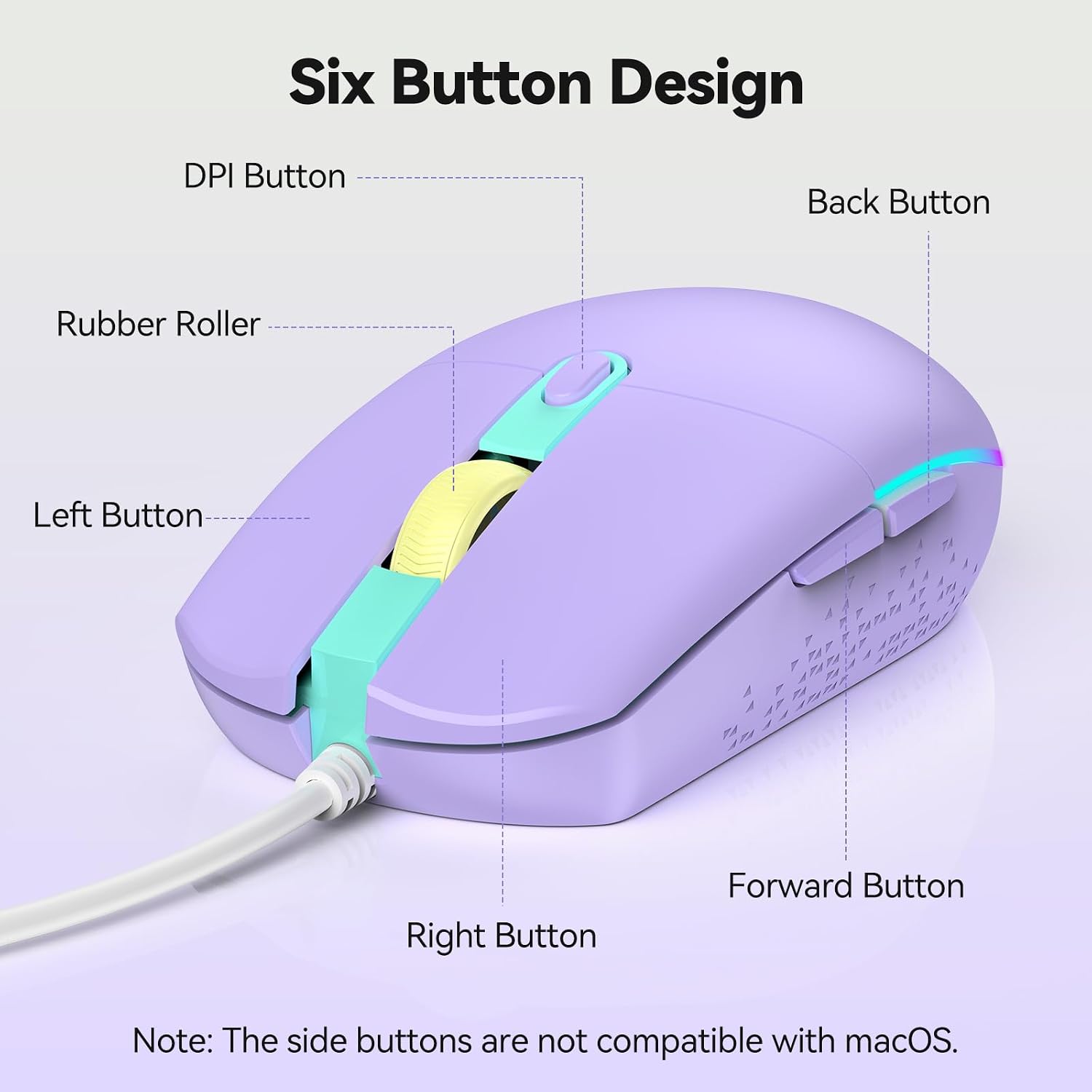 TECKNET Wired Mouse - USB Corded Mouse with RGB Backlit Full Size Optical Silent Mouse with Side Buttons,LED Plug and Play Wired Connection Office Mice for Desktop,PC,Laptop - Image 7