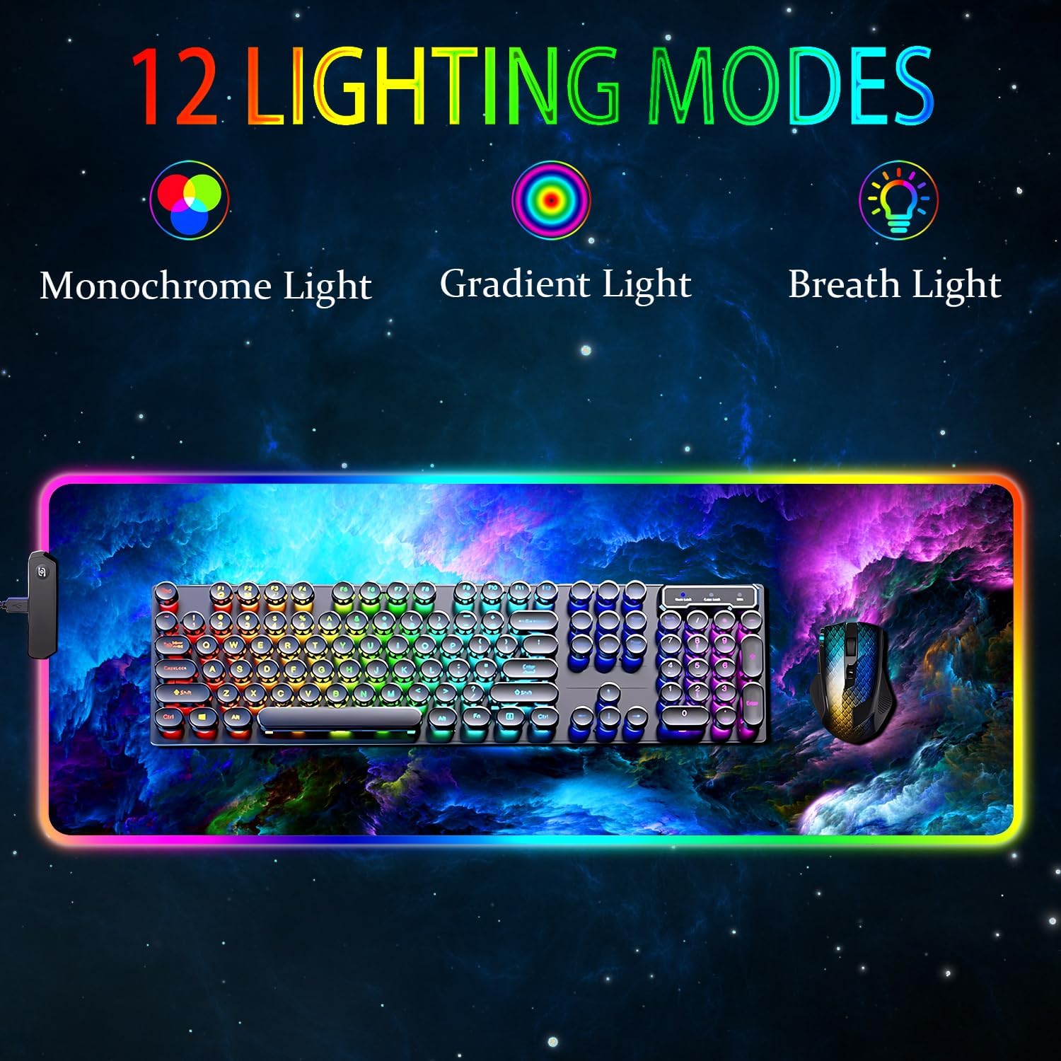 RGB Gaming Mouse Pad, Large Mousepad with Led Light, Keyboard Pad Gaming Accessories for Desk, Non-Slip Rubber Base Big Mouse Mat for Gamer, 31.5 X 11.8 Inch, Dazzling Galaxy - Image 2