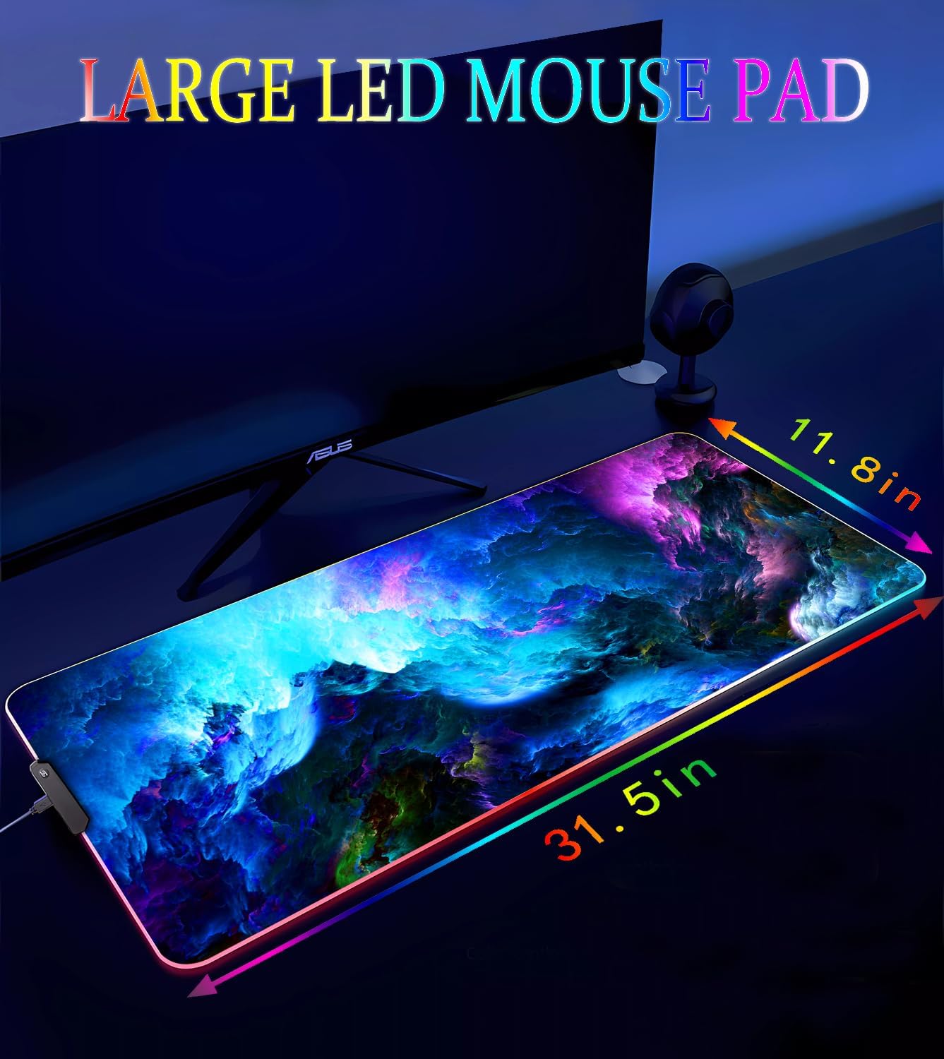 RGB Gaming Mouse Pad, Large Mousepad with Led Light, Keyboard Pad Gaming Accessories for Desk, Non-Slip Rubber Base Big Mouse Mat for Gamer, 31.5 X 11.8 Inch, Dazzling Galaxy - Image 3
