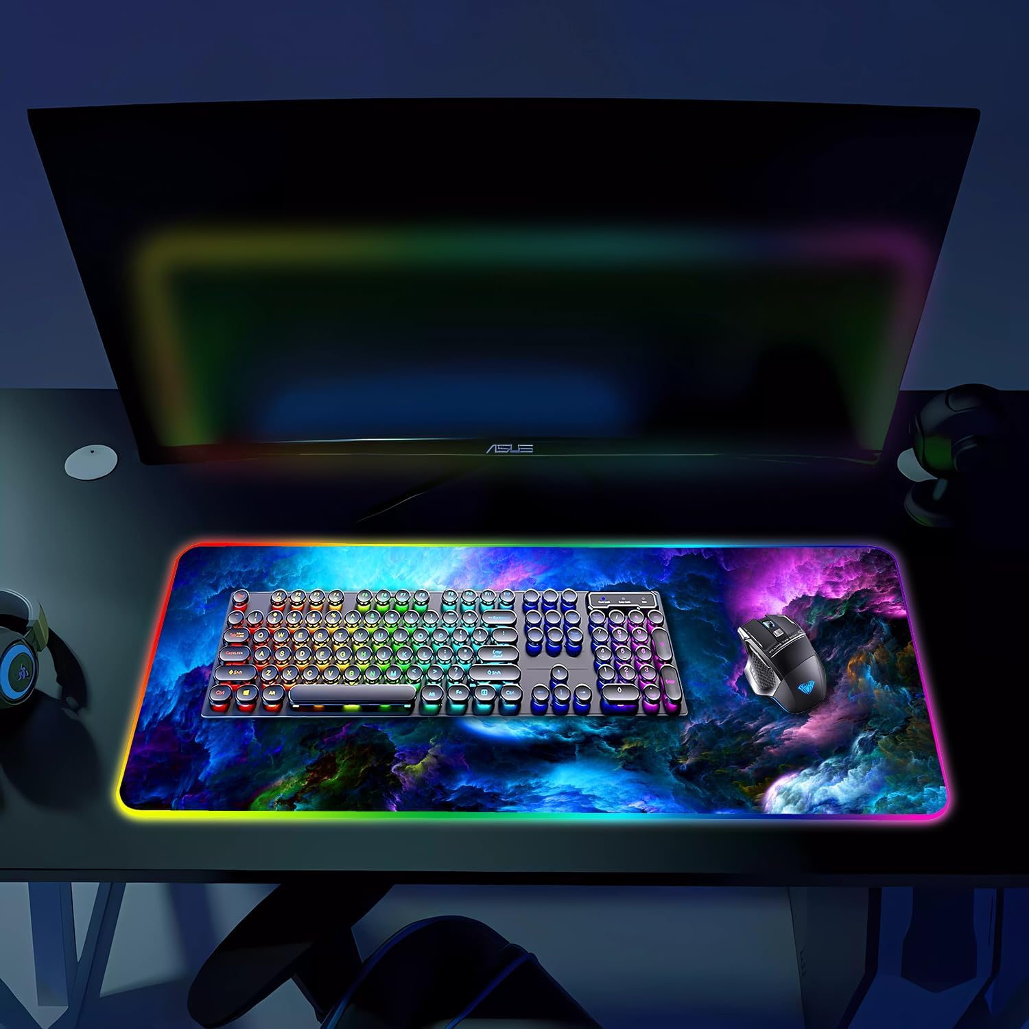 RGB Gaming Mouse Pad, Large Mousepad with Led Light, Keyboard Pad Gaming Accessories for Desk, Non-Slip Rubber Base Big Mouse Mat for Gamer, 31.5 X 11.8 Inch, Dazzling Galaxy - Image 6